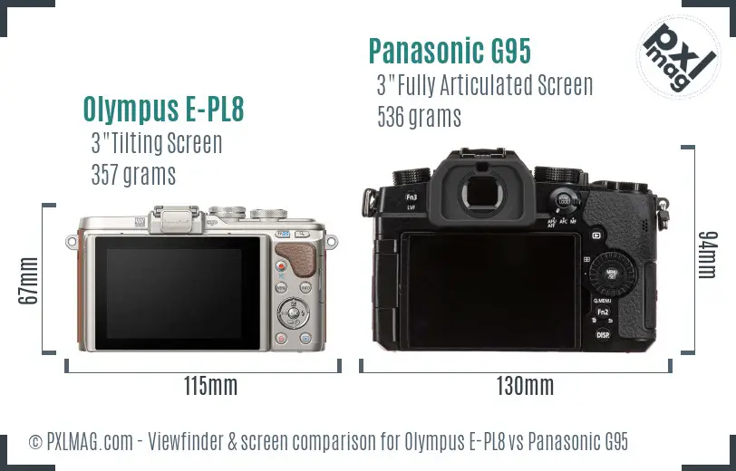 Olympus E-PL8 vs Panasonic G95 Screen and Viewfinder comparison