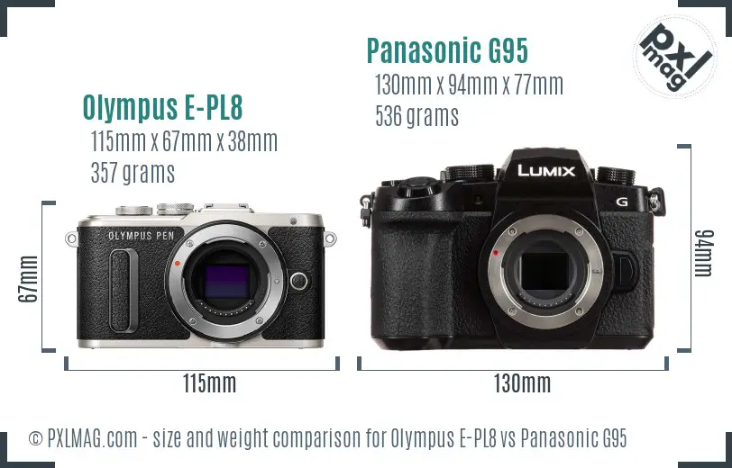 Olympus E-PL8 vs Panasonic G95 size comparison