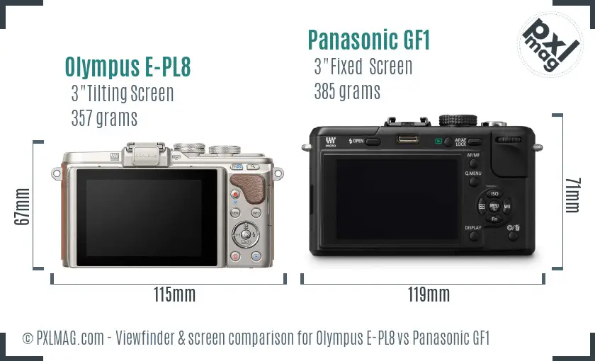 Olympus E-PL8 vs Panasonic GF1 Screen and Viewfinder comparison