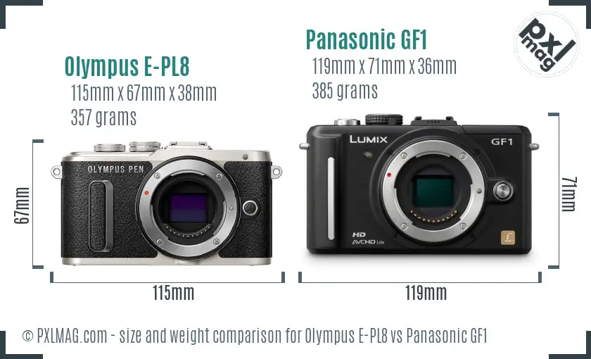Olympus E-PL8 vs Panasonic GF1 size comparison
