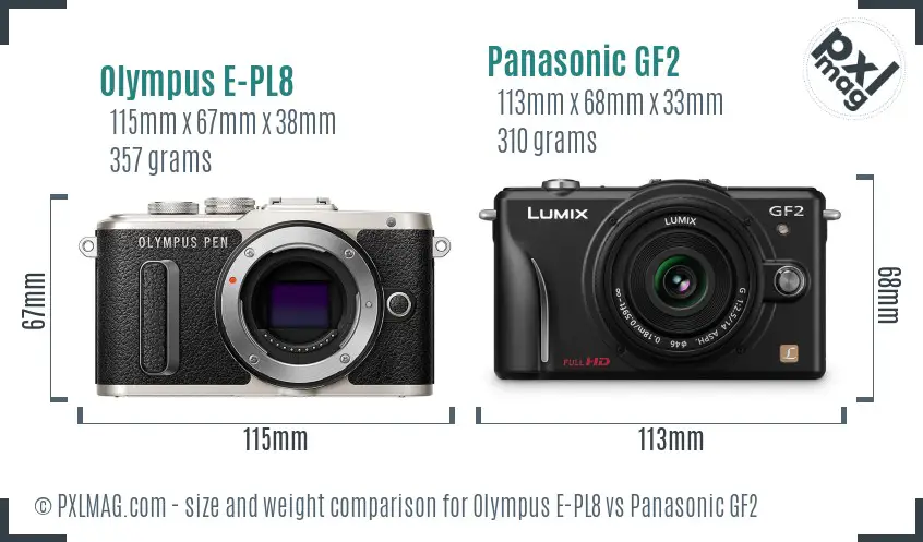 Olympus E-PL8 vs Panasonic GF2 size comparison