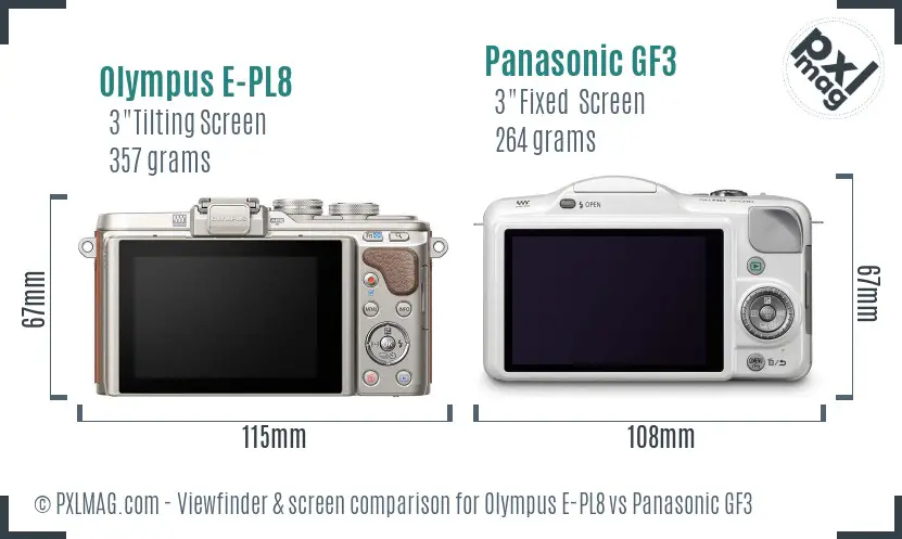 Olympus E-PL8 vs Panasonic GF3 Screen and Viewfinder comparison