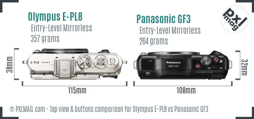 Olympus E-PL8 vs Panasonic GF3 top view buttons comparison