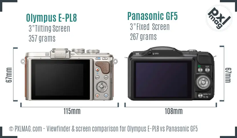 Olympus E-PL8 vs Panasonic GF5 Screen and Viewfinder comparison