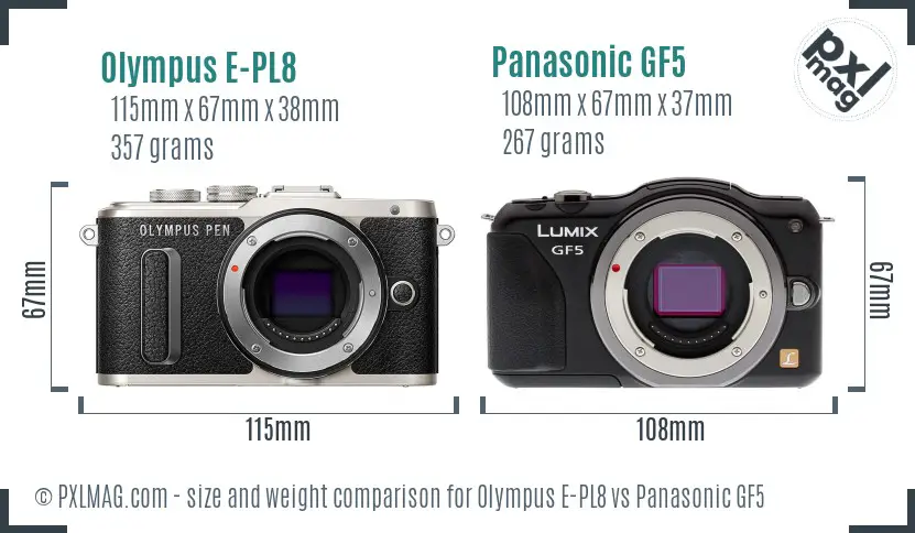 Olympus E-PL8 vs Panasonic GF5 size comparison