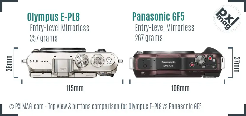 Olympus E-PL8 vs Panasonic GF5 top view buttons comparison