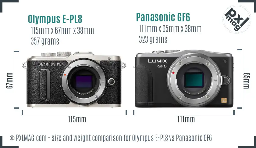 Olympus E-PL8 vs Panasonic GF6 size comparison