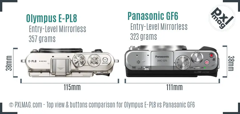 Olympus E-PL8 vs Panasonic GF6 top view buttons comparison