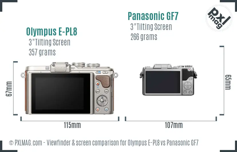 Olympus E-PL8 vs Panasonic GF7 Screen and Viewfinder comparison