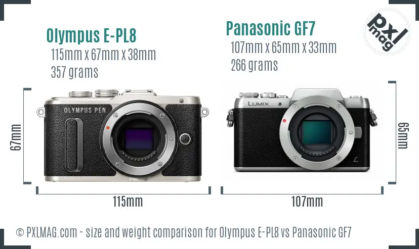 Olympus E-PL8 vs Panasonic GF7 size comparison