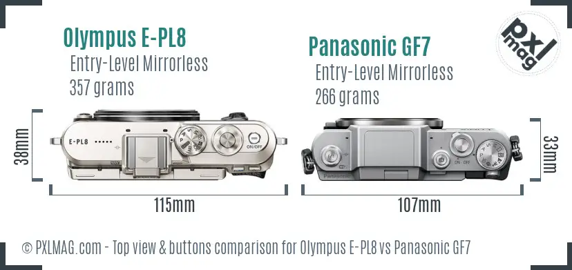 Olympus E-PL8 vs Panasonic GF7 top view buttons comparison