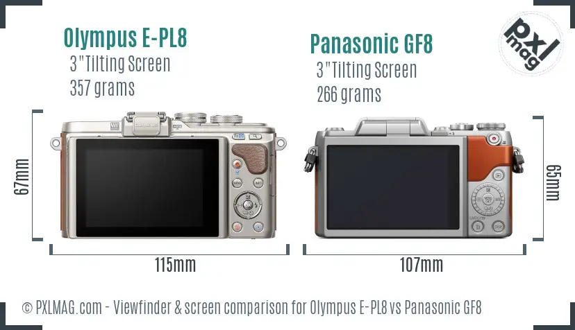 Olympus E-PL8 vs Panasonic GF8 Screen and Viewfinder comparison