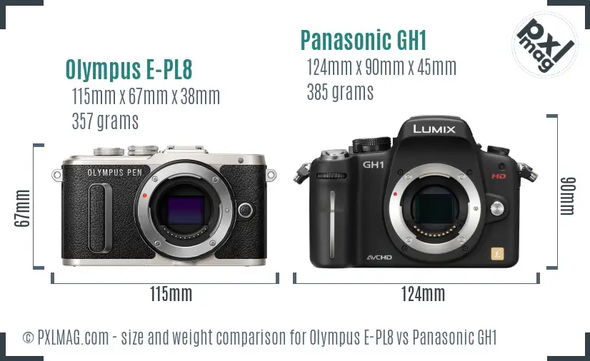 Olympus E-PL8 vs Panasonic GH1 size comparison