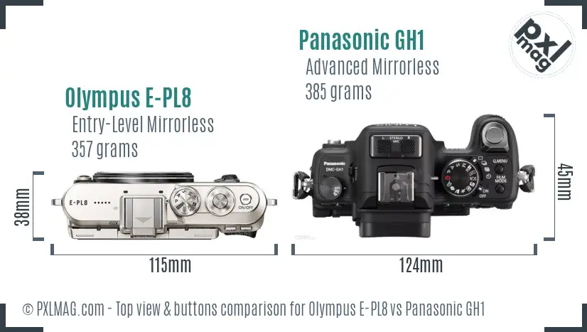 Olympus E-PL8 vs Panasonic GH1 top view buttons comparison