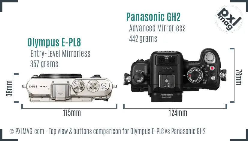 Olympus E-PL8 vs Panasonic GH2 top view buttons comparison