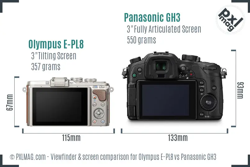 Olympus E-PL8 vs Panasonic GH3 Screen and Viewfinder comparison