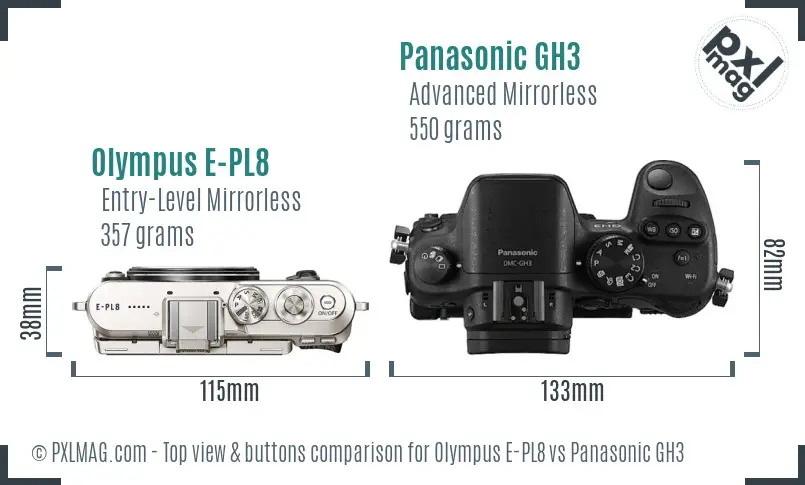 Olympus E-PL8 vs Panasonic GH3 top view buttons comparison