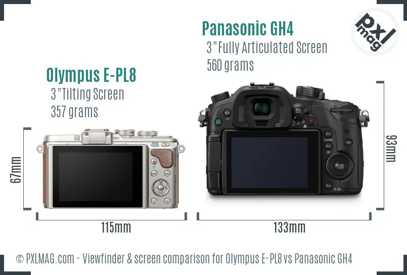 Olympus E-PL8 vs Panasonic GH4 Screen and Viewfinder comparison