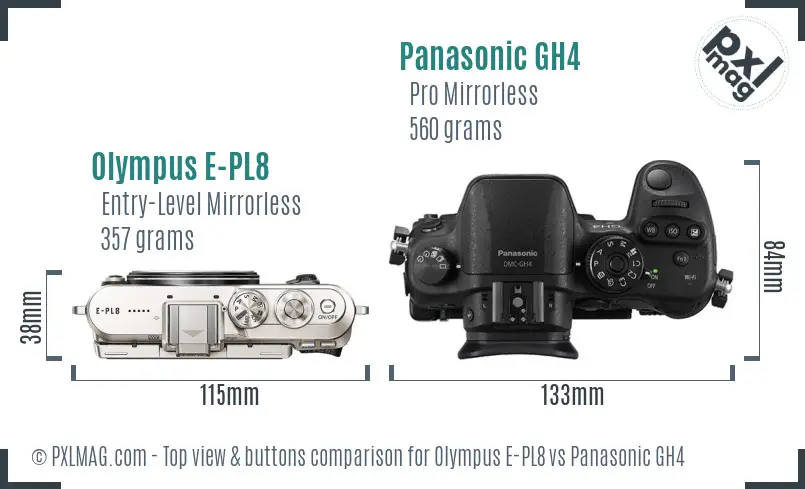 Olympus E-PL8 vs Panasonic GH4 top view buttons comparison