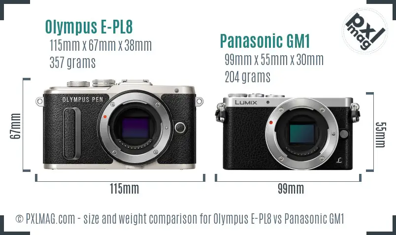 Olympus E-PL8 vs Panasonic GM1 size comparison