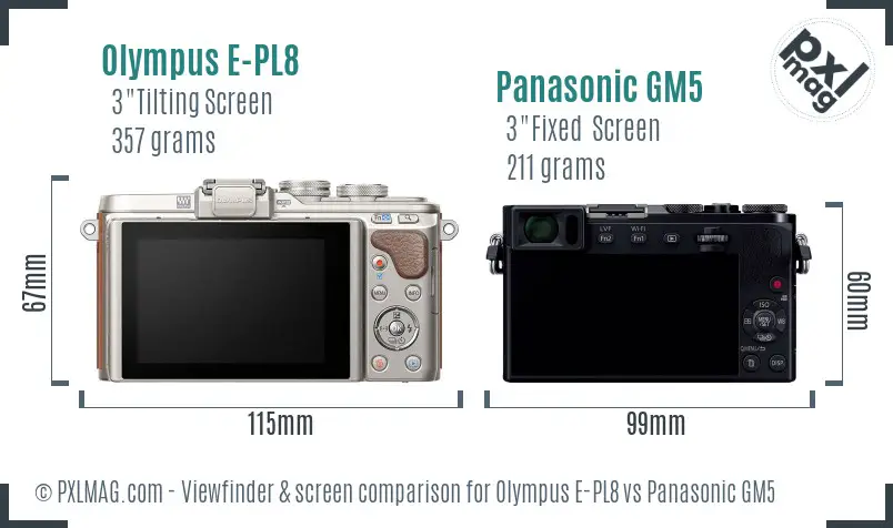 Olympus E-PL8 vs Panasonic GM5 Screen and Viewfinder comparison
