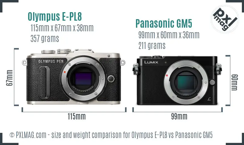 Olympus E-PL8 vs Panasonic GM5 size comparison