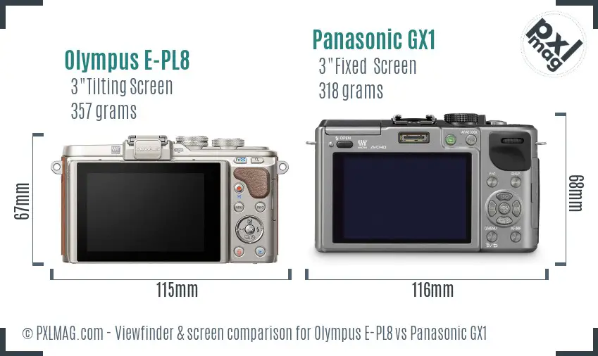 Olympus E-PL8 vs Panasonic GX1 Screen and Viewfinder comparison