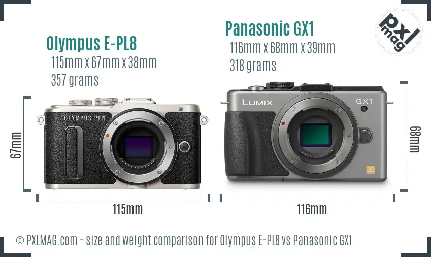 Olympus E-PL8 vs Panasonic GX1 size comparison