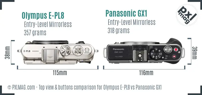 Olympus E-PL8 vs Panasonic GX1 top view buttons comparison