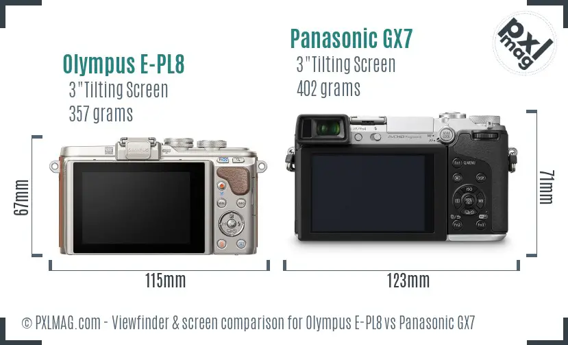 Olympus E-PL8 vs Panasonic GX7 Screen and Viewfinder comparison