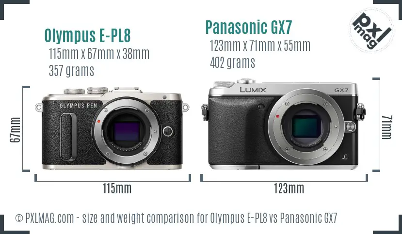 Olympus E-PL8 vs Panasonic GX7 size comparison