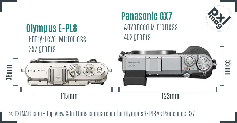 Olympus E-PL8 vs Panasonic GX7 top view buttons comparison