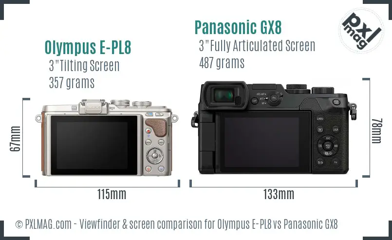 Olympus E-PL8 vs Panasonic GX8 Screen and Viewfinder comparison