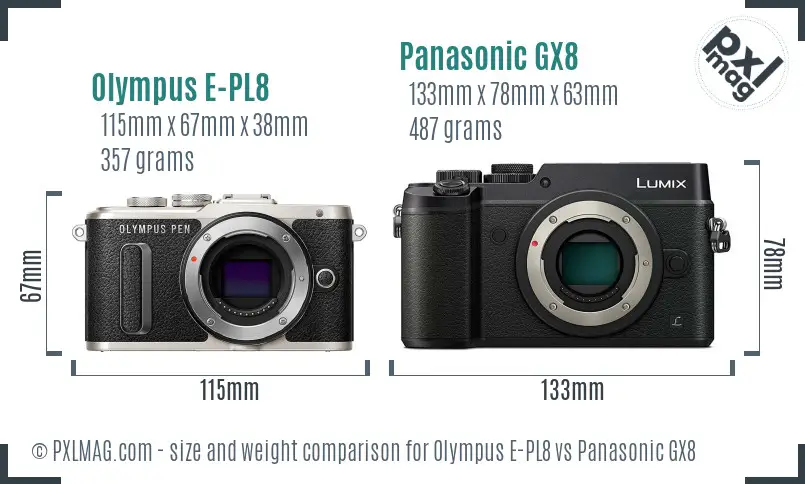 Olympus E-PL8 vs Panasonic GX8 size comparison