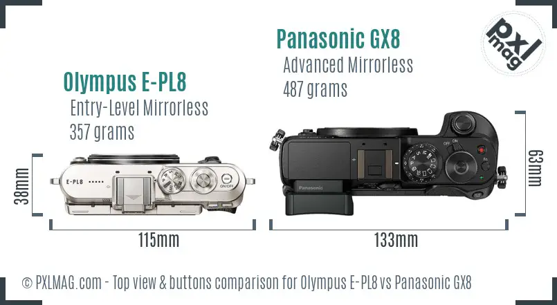 Olympus E-PL8 vs Panasonic GX8 top view buttons comparison