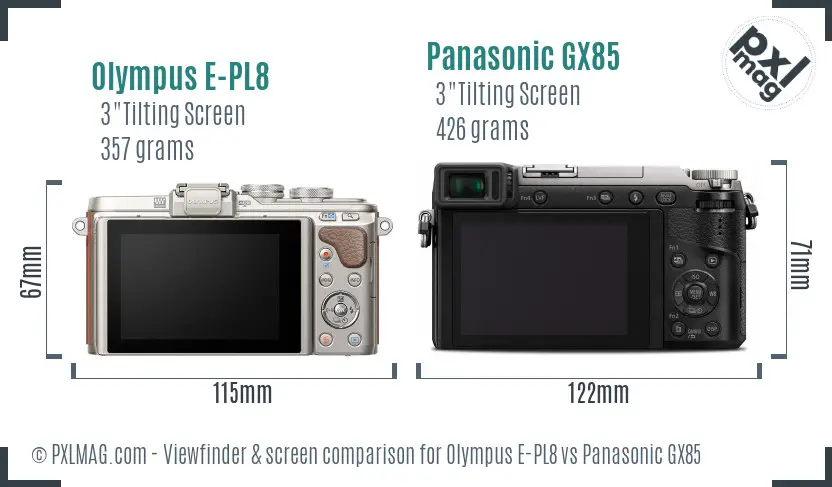 Olympus E-PL8 vs Panasonic GX85 Screen and Viewfinder comparison