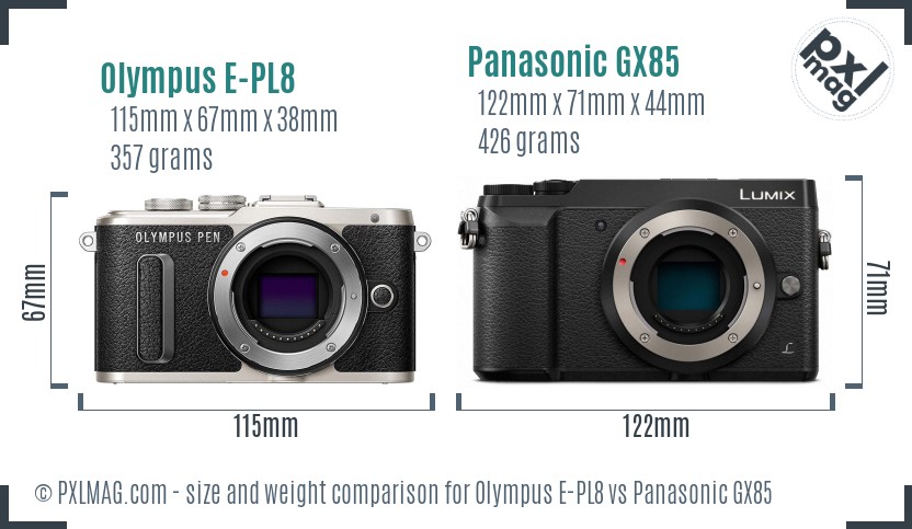 Olympus E-PL8 vs Panasonic GX85 size comparison