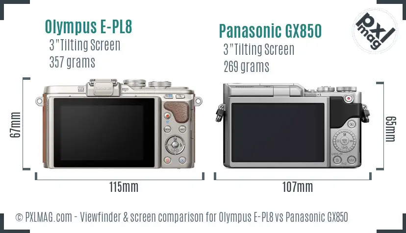 Olympus E-PL8 vs Panasonic GX850 Screen and Viewfinder comparison