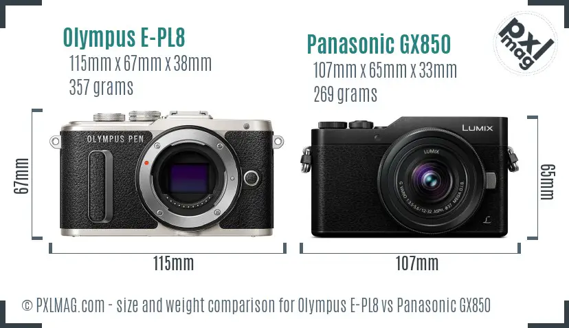 Olympus E-PL8 vs Panasonic GX850 size comparison