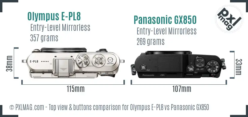 Olympus E-PL8 vs Panasonic GX850 top view buttons comparison