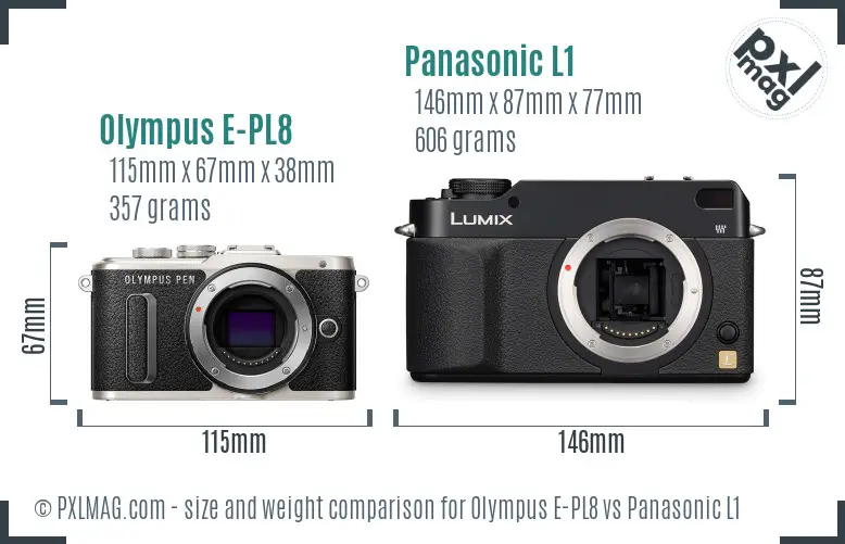 Olympus E-PL8 vs Panasonic L1 size comparison