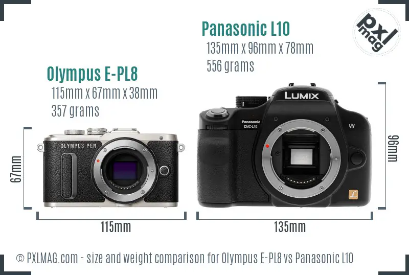 Olympus E-PL8 vs Panasonic L10 size comparison