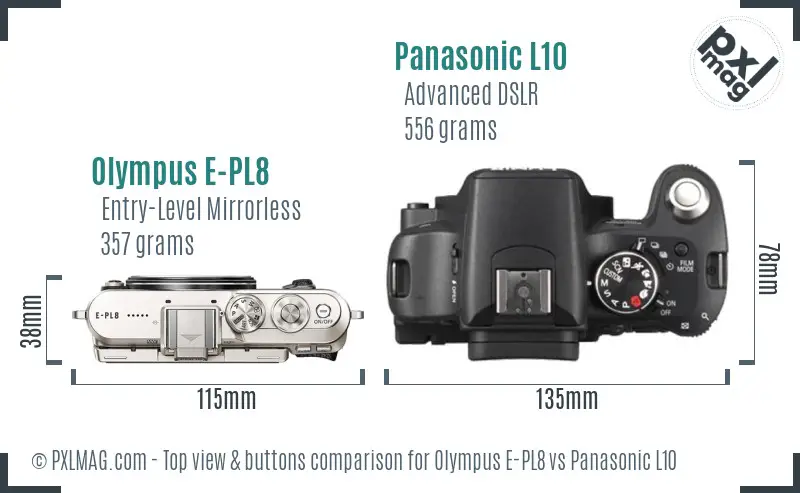 Olympus E-PL8 vs Panasonic L10 top view buttons comparison