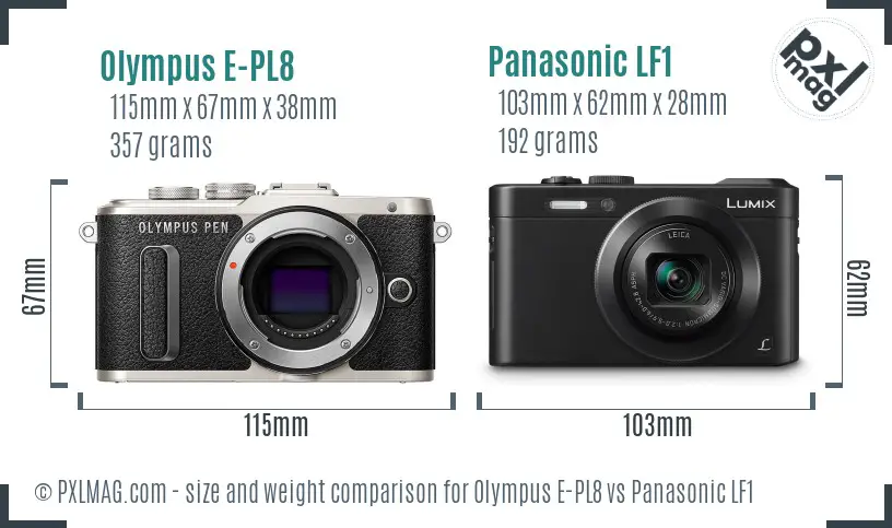 Olympus E-PL8 vs Panasonic LF1 size comparison