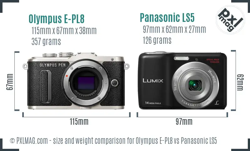 Olympus E-PL8 vs Panasonic LS5 size comparison