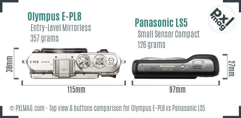 Olympus E-PL8 vs Panasonic LS5 top view buttons comparison