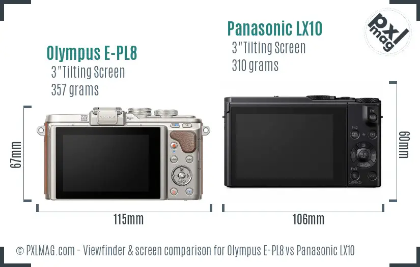 Olympus E-PL8 vs Panasonic LX10 Screen and Viewfinder comparison