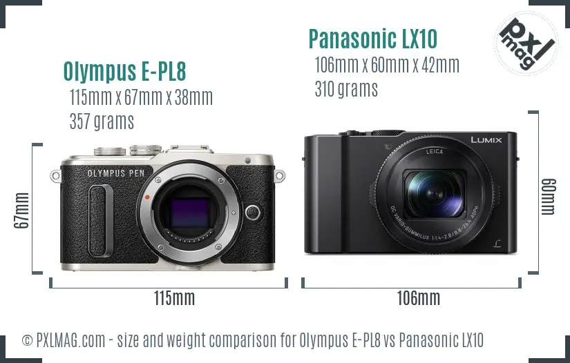 Olympus E-PL8 vs Panasonic LX10 size comparison