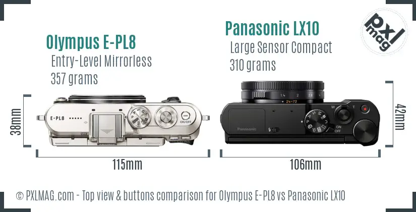 Olympus E-PL8 vs Panasonic LX10 top view buttons comparison