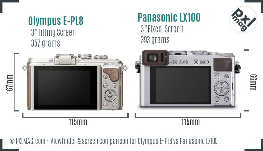 Olympus E-PL8 vs Panasonic LX100 Screen and Viewfinder comparison